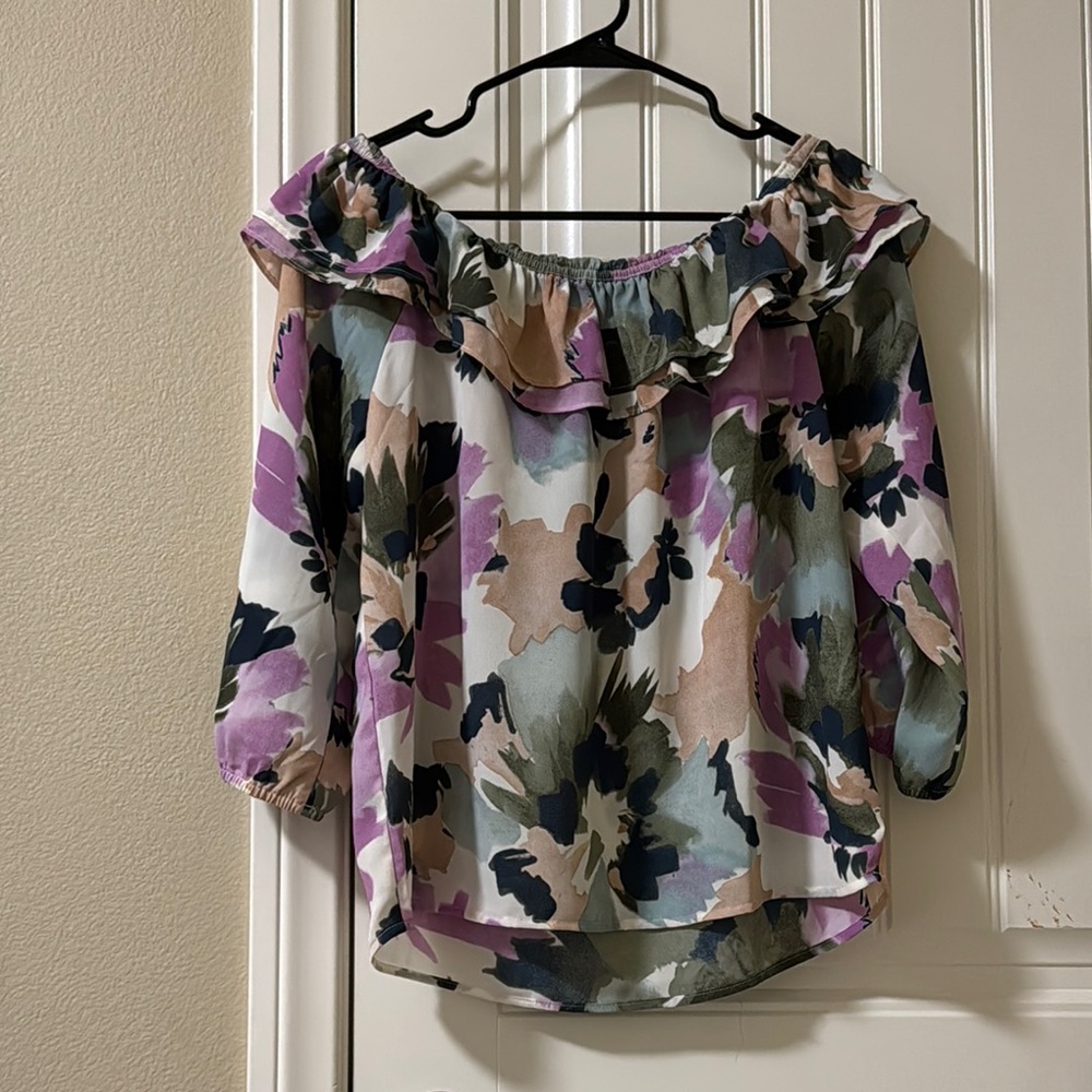J.Crew Ruffle Off-Shoulder Floral Chiffon Blouse